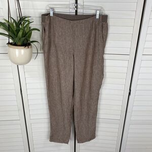 J Jill Love Linen Beechnut Brown Linen Ankle Pant Elastic Waist Lagenlook Size M
